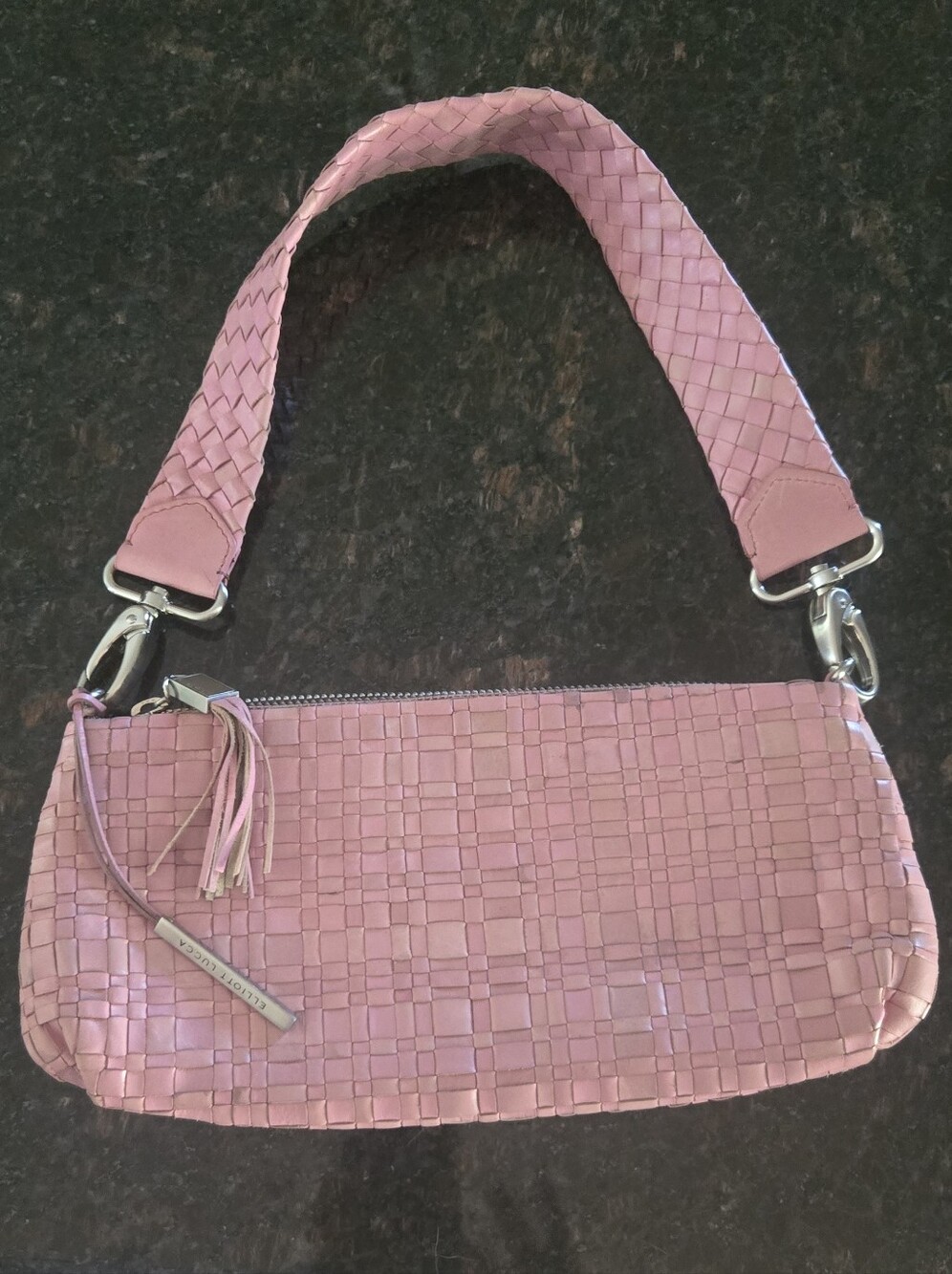 Vintage Elliott Lucca Pink Woven Leather Mini Shoulder Bag Baguette Y2K